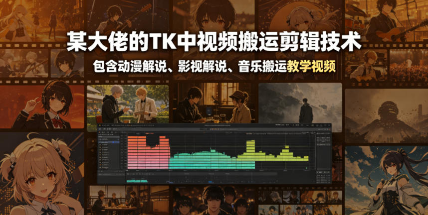 某大佬的TK中视频搬运剪辑技术，包含动漫解说、影视解说、音乐搬运教学视频-爱搭资源网