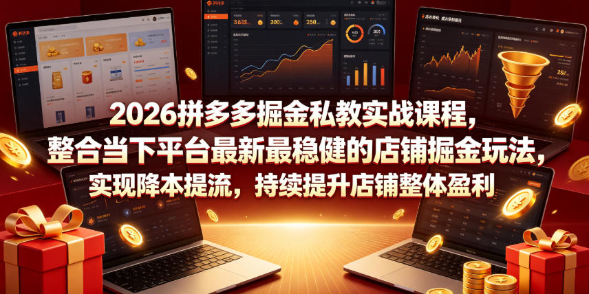 2026拼多多掘金私教实战课程，整合当下平台最新最稳健的店铺掘金玩法，实现降本提流，持续提升店铺整体盈利-爱搭资源网