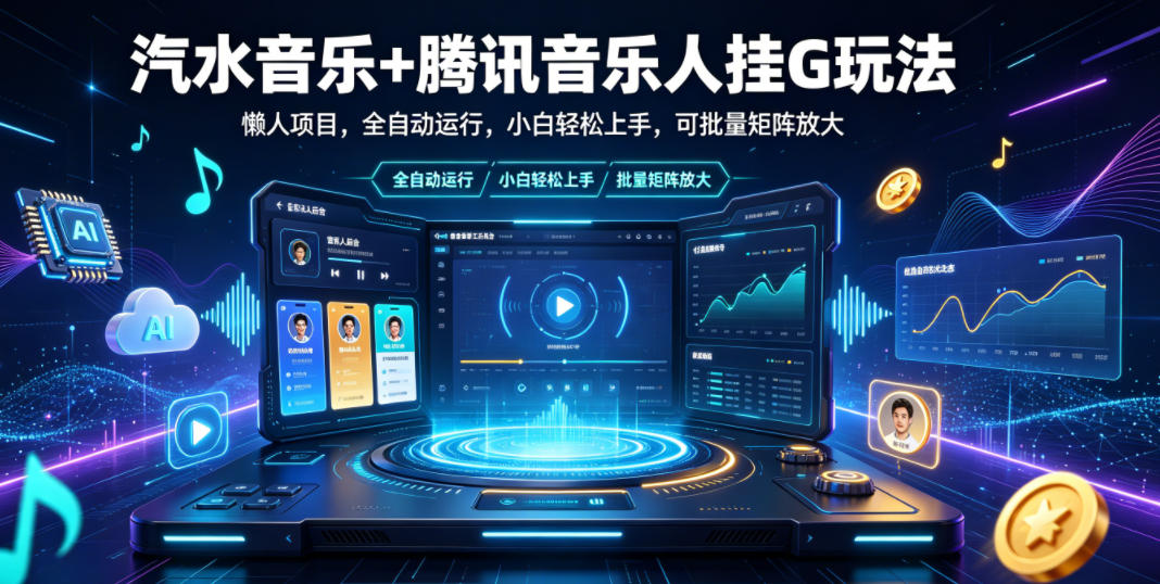 汽水音乐+腾讯音乐人挂G玩法，懒人项目，全自动运行，小白轻松上手，可批量矩阵放大【揭秘】-爱搭资源网