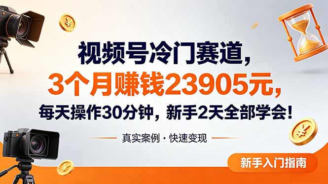 视频号冷门赛道，3个月变现23905元，新手2天学会 每天操作30分钟！-爱搭资源网