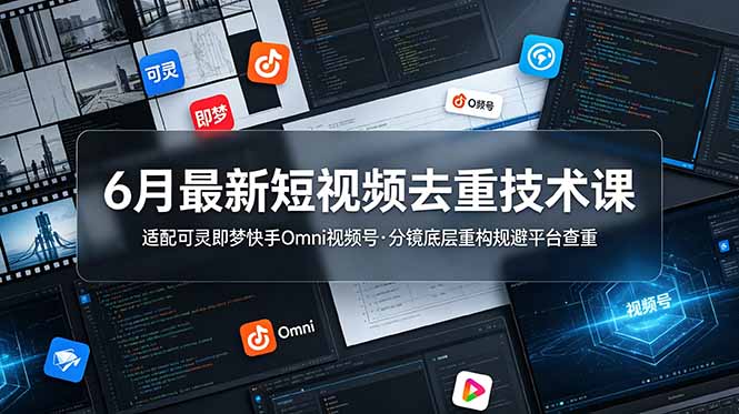 6月最新短视频去重技术课，适配可灵即梦快手Omni视频号，分镜底层重构规避平台查重-爱搭资源网