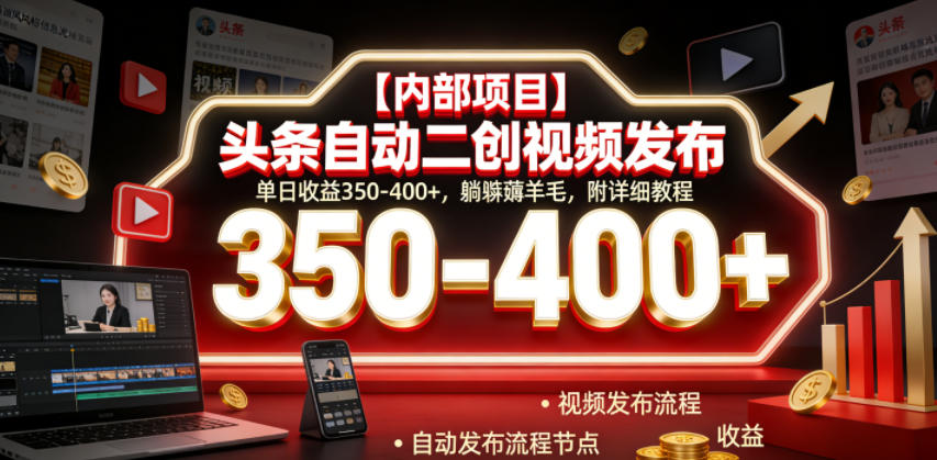 【内部项目】头条自动二创视频发布，单日收益350-400+，躺賺薅羊毛，附详细教程【揭秘】-爱搭资源网