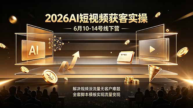2026AI短视频获客实操6月10-14号线下营，解决视频没流量无客户难题，全套脚本模板实现流量变现-爱搭资源网