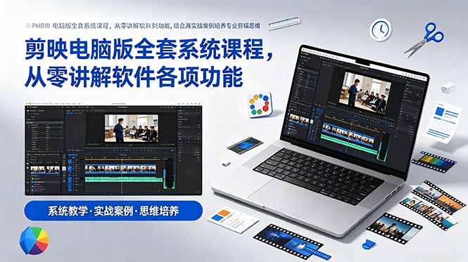 剪映电脑版全套系统课程，从零讲解软件各项功能，结合海量实战案例培养专业剪辑思维-爱搭资源网