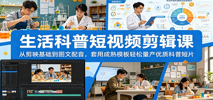 生活科普短视频剪辑课：从剪映基础到图文配音，套用成熟模板轻松量产优质科普短片-爱搭资源网