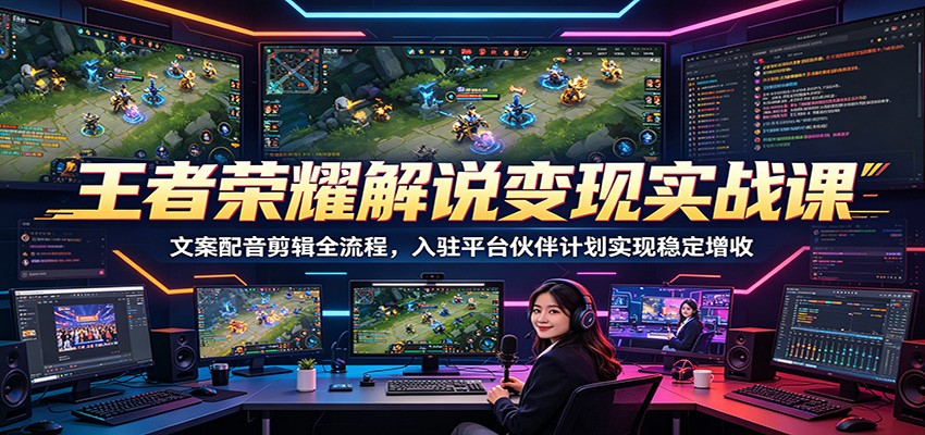 王者荣耀解说变现实战课:文案配音剪辑全流程,入驻平台伙伴计划实现稳定增收-爱搭资源网