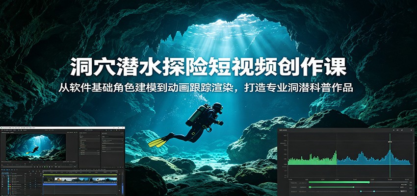 洞穴潜水探险短视频创作课：从软件基础角色建模到动画跟踪渲染，打造专业洞潜科普作品-爱搭资源网