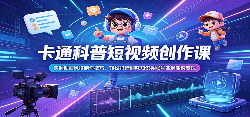 卡通科普短视频创作课：掌握动画风格制作技巧，轻松打造趣味知识类账号实现涨粉变现-爱搭资源网