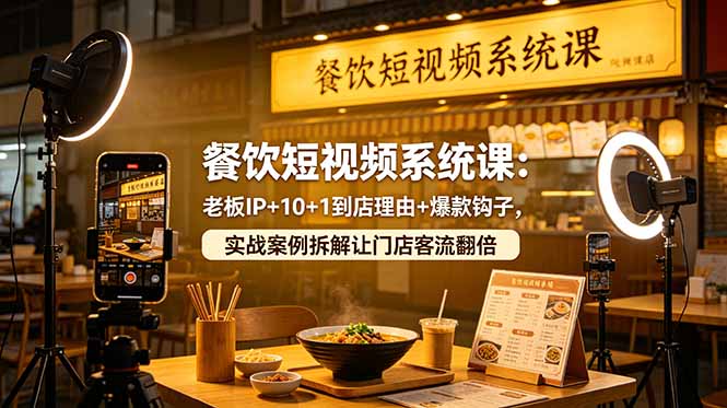 餐饮短视频系统课：老板IP+10+1到店理由+爆款钩子，实战案例拆解让门店客流翻倍-爱搭资源网
