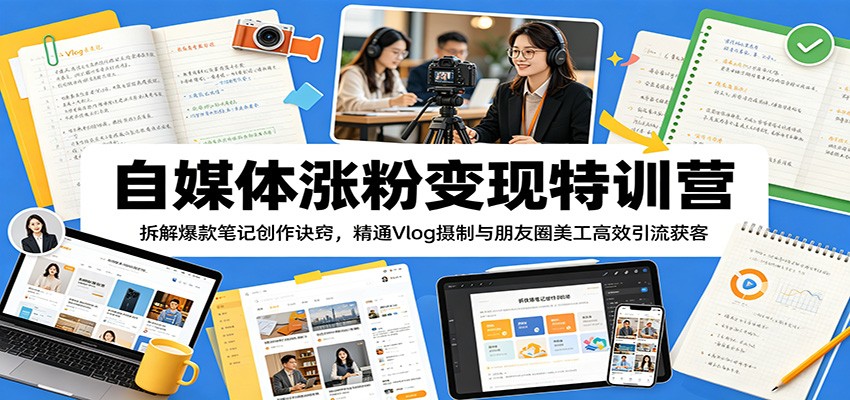 自媒体涨粉变现特训营：拆解爆款笔记创作诀窍，精通Vlog摄制与朋友圈美工高效引流获客-爱搭资源网