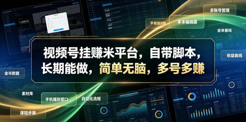 视频号挂賺米平台，自带脚本，长期能做，简单无脑，多号多賺【揭秘】-爱搭资源网