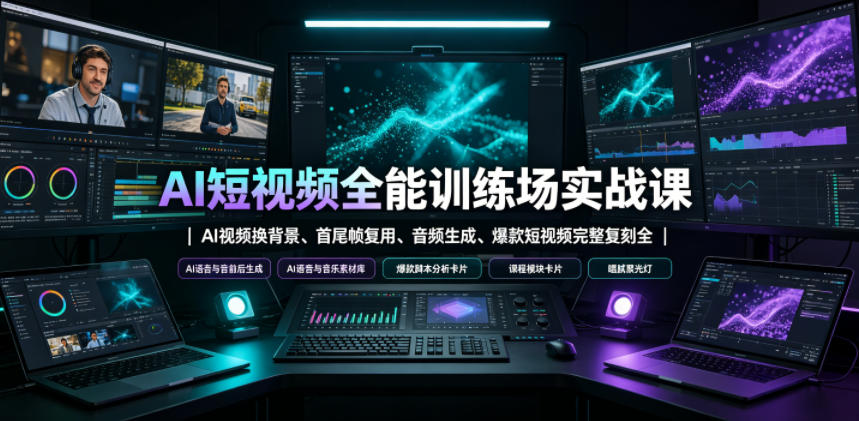 AI短视频全能训练场实战课｜AI视频换背景、首尾帧复用、音频生成、爆款短视频完整复刻全套实操教学-爱搭资源网