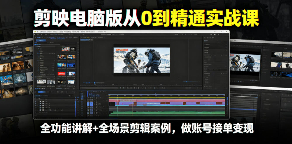 剪映电脑版从0到精通实战课，全功能讲解+全场景剪辑案例，做账号接单变现-爱搭资源网