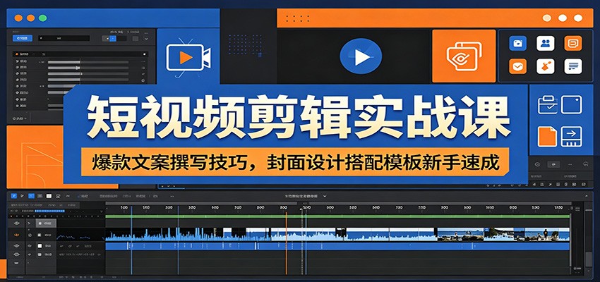 短视频剪辑实战课：爆款文案撰写技巧，封面设计搭配模板新手速成-爱搭资源网