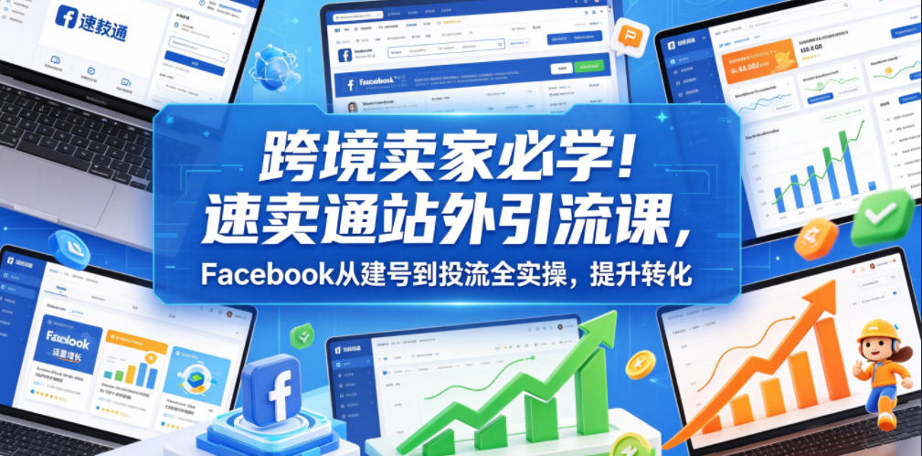 跨境卖家必学！速卖通站外引流课，Facebook从建号到投流全实操，提升转化-爱搭资源网
