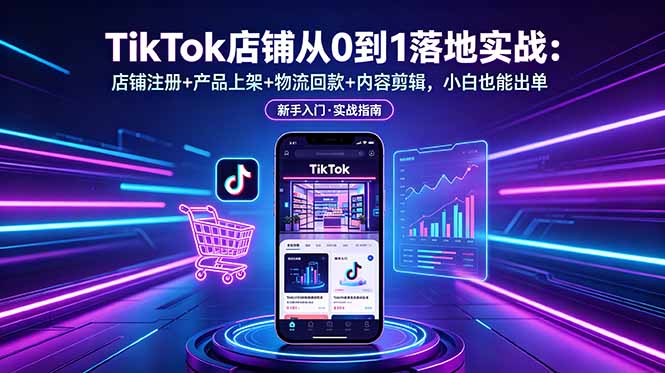 TikTok店铺从0到1落地实战：店铺注册+产品上架+物流回款+内容剪辑，小白也能出单-爱搭资源网