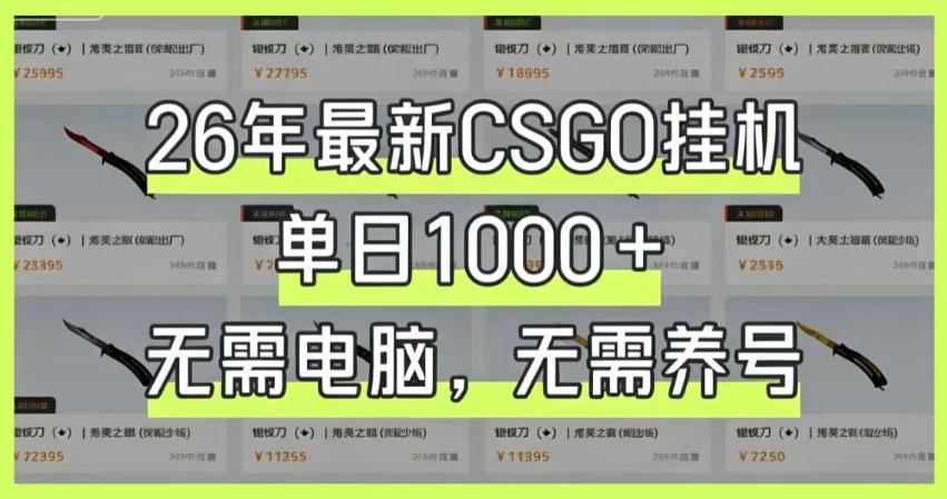 26年最新CSGO挂G系统，单日1000+，无需电脑，无需养号，0基础可上手【揭秘】-爱搭资源网