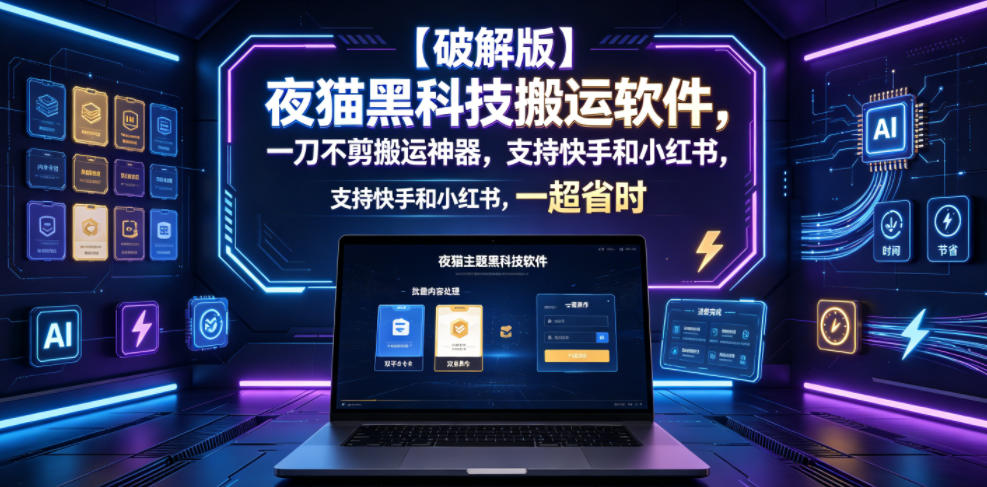 【破解版】夜猫黑科技搬运软件，一刀不剪搬运神器，支持快手和小红书，一键搬运超省时！-爱搭资源网