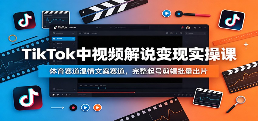 TikTok中视频解说变现实操课：体育赛道温情文案赛道，完整起号剪辑批量出片-爱搭资源网