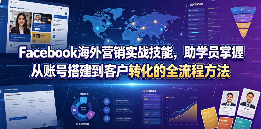 Facebook海外营销实战技能，助学员掌握从账号搭建到客户转化的全流程方法-爱搭资源网