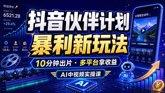 抖音伙伴计划最新玩法，无需配音剪辑，10分钟出一条原创视频，轻松日入三位数-爱搭资源网