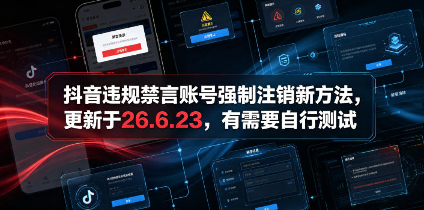 抖音违规禁言账号强制注销新方法，更新于26.6.23，有需要自行测试-爱搭资源网