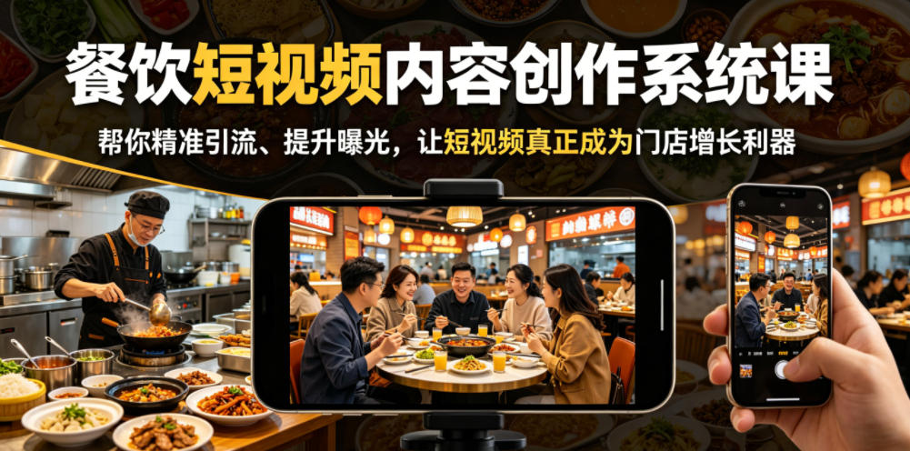 餐饮短视频内容创作系统课，帮你精准引流、提升曝光，让短视频真正成为门店增长利器-爱搭资源网