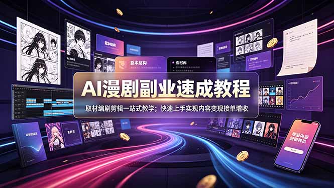 AI漫剧副业速成教程,取材编剧剪辑一站式教学;快速上手实现内容变现接单增收-爱搭资源网