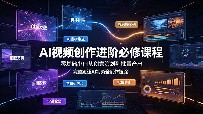 AI视频创作进阶必修课程：零基础小白从创意策划到批量产出，完整跑通AI视频全创作链路-爱搭资源网