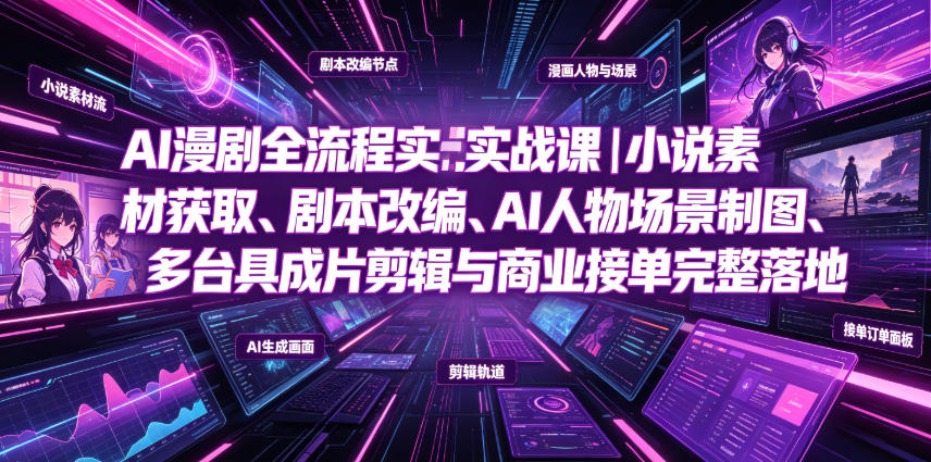 AI漫剧全流程实战课｜小说素材获取、剧本改编、AI人物场景制图、多工具成片剪辑、平台付费变现与商业接单完整落地-爱搭资源网