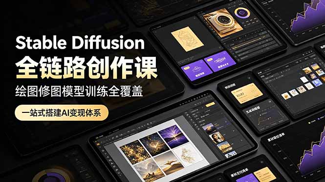 Stable Diffusion全链路创作课，绘图修图模型训练全覆盖，一站式搭建AI变现体系-爱搭资源网