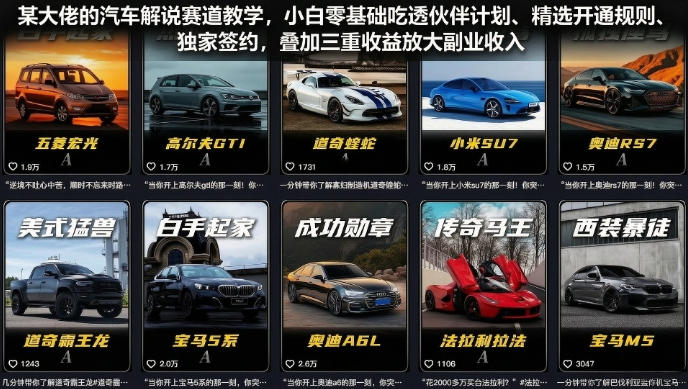 某大佬的汽车解说赛道教学，小白零基础吃透伙伴计划、精选开通规则、独家签约，叠加三重收益放大副业收入-爱搭资源网