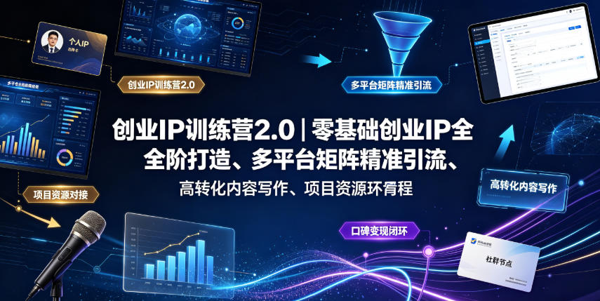 创业IP训练营2.0｜零基础创业IP全阶打造、多平台矩阵精准引流、高转化内容写作、项目资源对接与口碑变现闭环课程-爱搭资源网