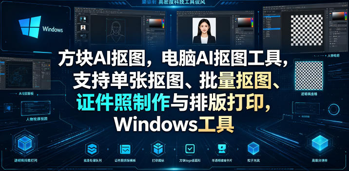方块AI抠图，电脑AI抠图工具，支持单张抠图、批量抠图、证件照制作与排版打印，Windows工具-爱搭资源网