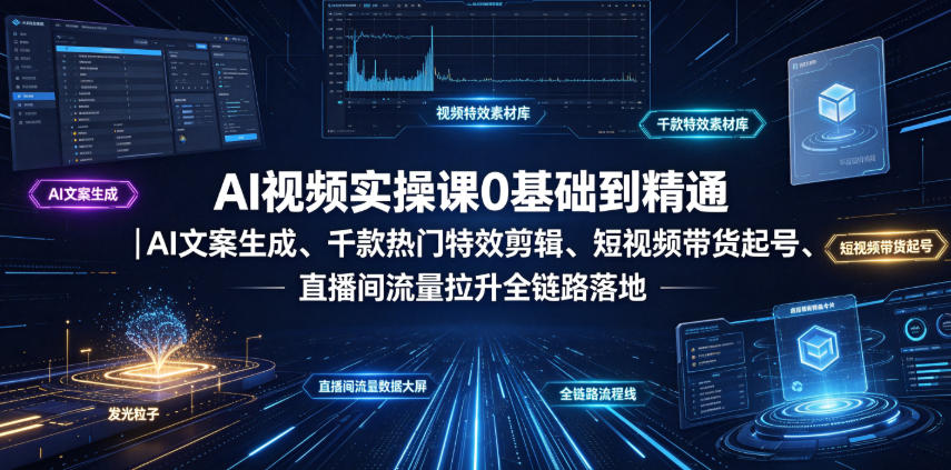 AI视频实操课0基础到精通｜AI文案生成、千款热门特效剪辑、短视频带货起号、直播间流量拉升全链路落地-爱搭资源网