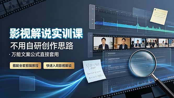 影视解说实训课:不用自研创作思路,万能文案公式直接套用,搭配全套剪辑教程,快速入局影视解说-爱搭资源网