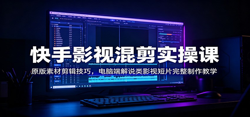 快手影视混剪实操课：原版素材剪辑技巧，电脑端解说类影视短片完整制作教学-爱搭资源网