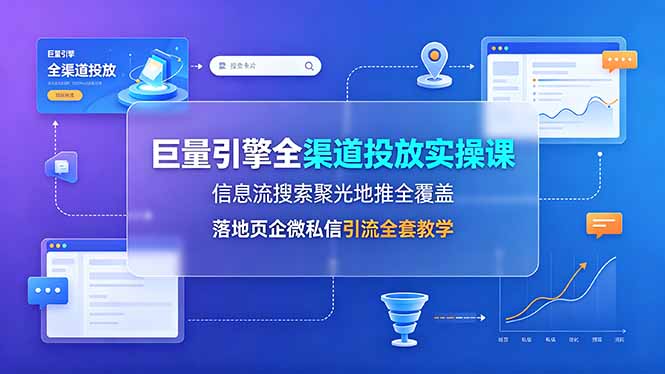 巨量引擎全渠道投放实操课，信息流搜索聚光地推全覆盖，落地页企微私信引流全套教学-爱搭资源网