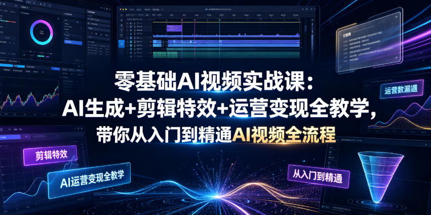 零基础AI视频实战课：AI生成+剪辑特效+运营变现全教学，带你从入门到精通AI视频全流程-爱搭资源网