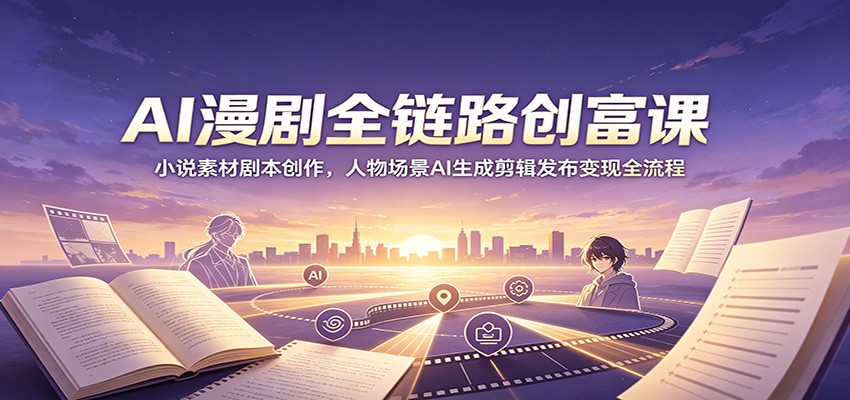 AI漫剧全链路创富课：小说素材剧本创作，人物场景AI生成剪辑发布变现全流程-爱搭资源网