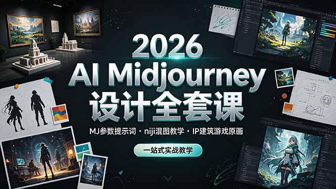 2026 AI Midjourney设计全套课，MJ参数提示词niji混图教学，IP建筑游戏原画一站式实战教学-爱搭资源网