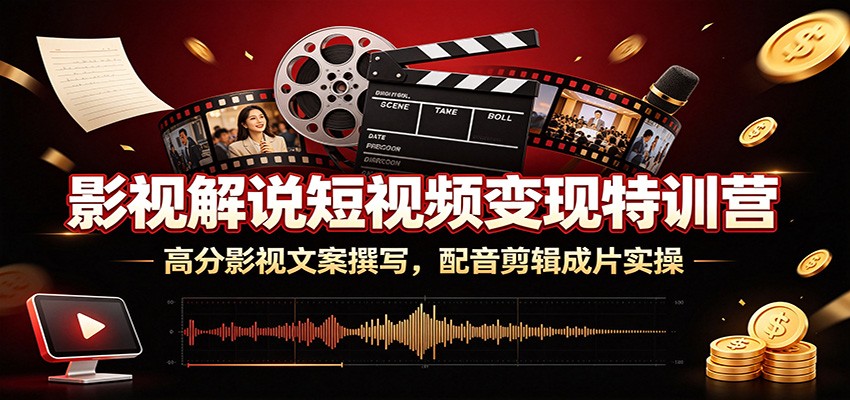 影视解说短视频变现特训营：高分影视文案撰写，配音剪辑成片实操-爱搭资源网