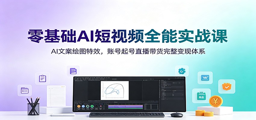 零基础AI短视频全能实战课：AI文案绘图特效，账号起号直播带货完整变现体系-爱搭资源网