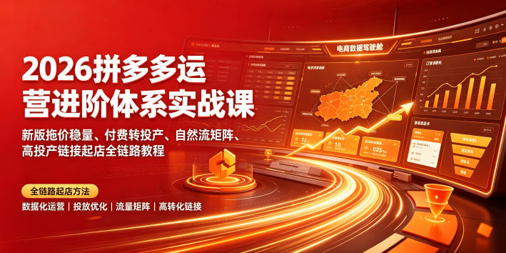 2026拼多多运营进阶体系实战课｜新版拖价稳量、付费转投产、自然流矩阵、高投产链接起店全链路教程-爱搭资源网