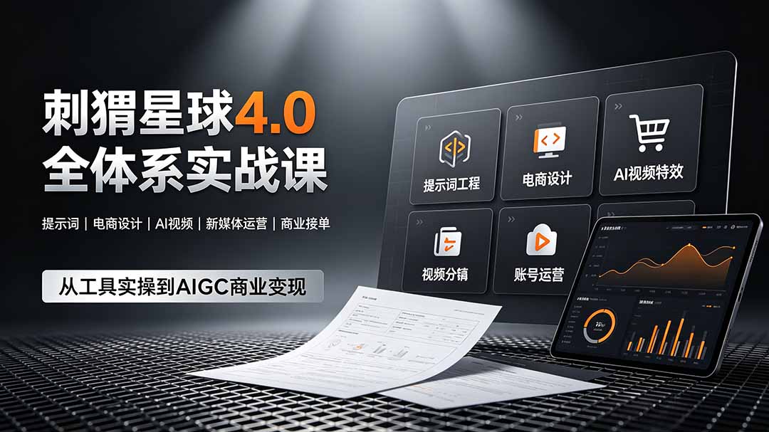 刺猬星球4.0全体系实战课，覆盖提示词工程、电商设计、AI视频特效与新媒体运营，一站式掌握AIGC商业核心技能-爱搭资源网