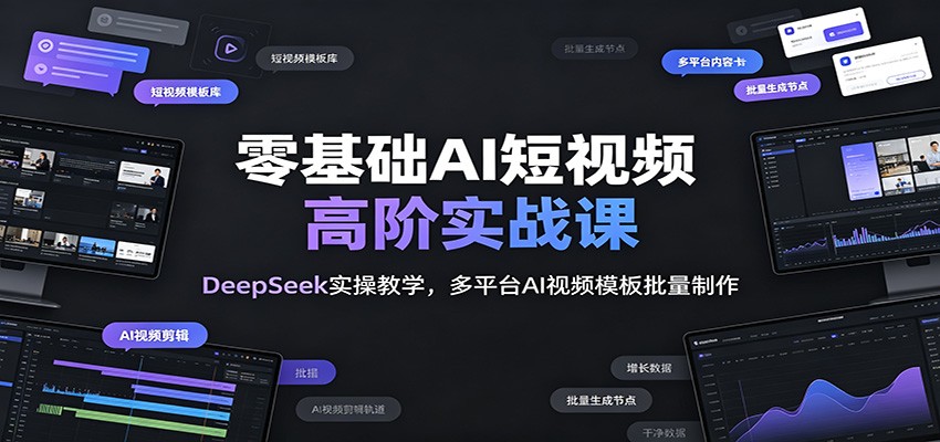 零基础AI短视频高阶实战课：DeepSeek实操教学，多平台AI视频模板批量制作-爱搭资源网