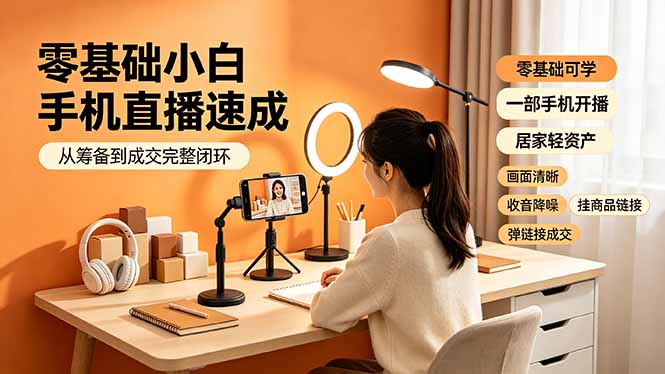 零基础小白手机直播速成,从筹备到成交完整闭环,适配苹果安卓系统,解决杂音卡顿留人难问题-爱搭资源网