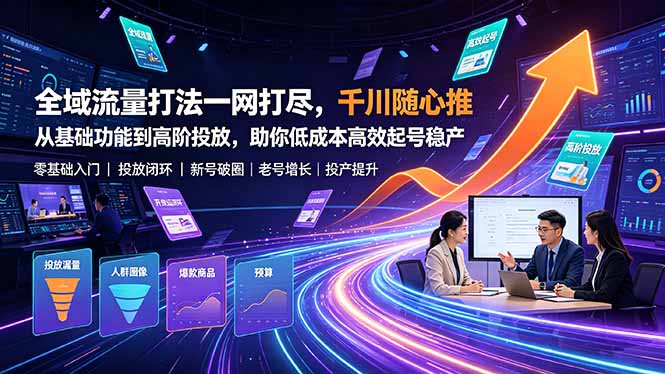 全域流量打法一网打尽，千川随心推从基础功能到高阶投放，助你低成本高效起号稳产-爱搭资源网