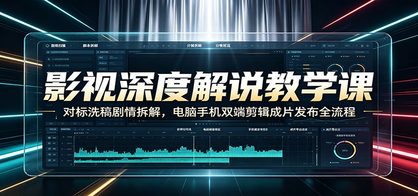 影视深度解说教学课:对标洗稿剧情拆解,电脑手机双端剪辑成片发布全流程-爱搭资源网