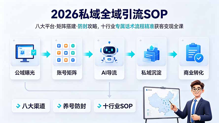 2026私域全域引流SOP｜八大平台·矩阵搭建·防封攻略，十行业专属话术流程精准获客变现全课-爱搭资源网